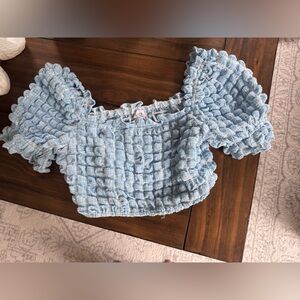 Le Lis Light Blue Textured bubble Shirt